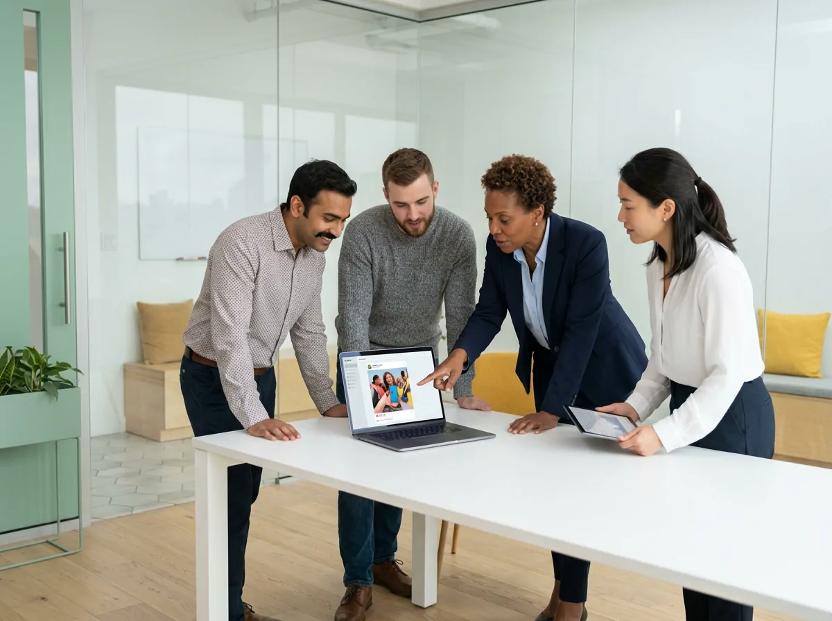 A team around a table planning posts